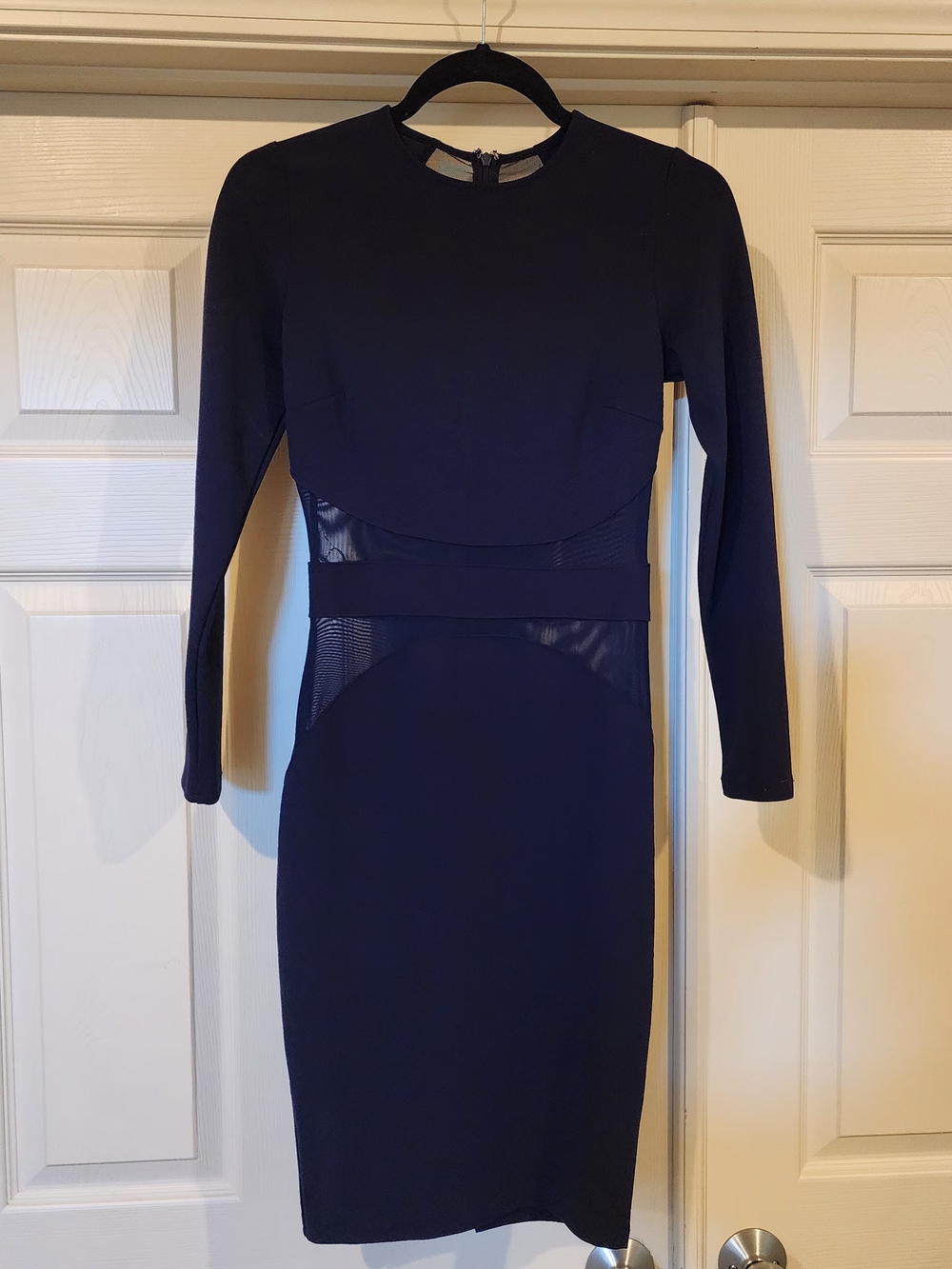 Windsor Midnight Navy Long-Sleeve Sheer Panel Bodycon Dress, Size Small
